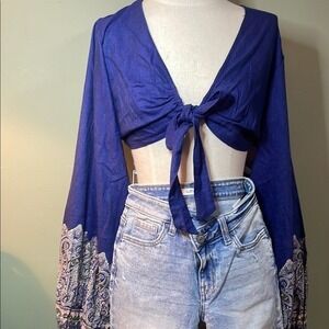 Blue Tie-‎ Venus Front Boho Top Sise S
